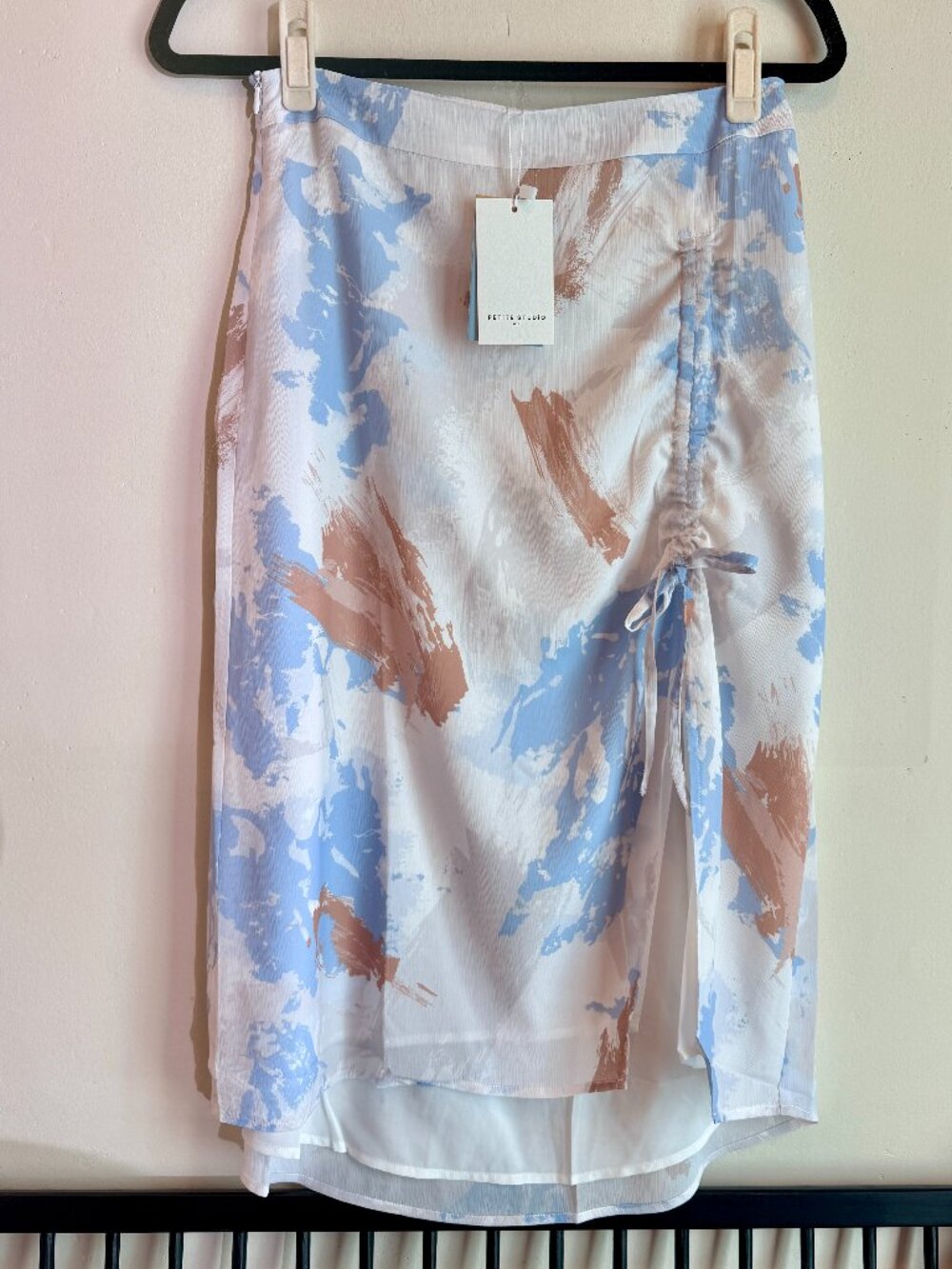 Petite Studio Peggy Skirt Abstract Print White Blue Brown Petite Small